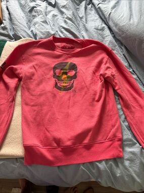 Men's Large Coral Crewneck Sweatshirt with Skull Graphic